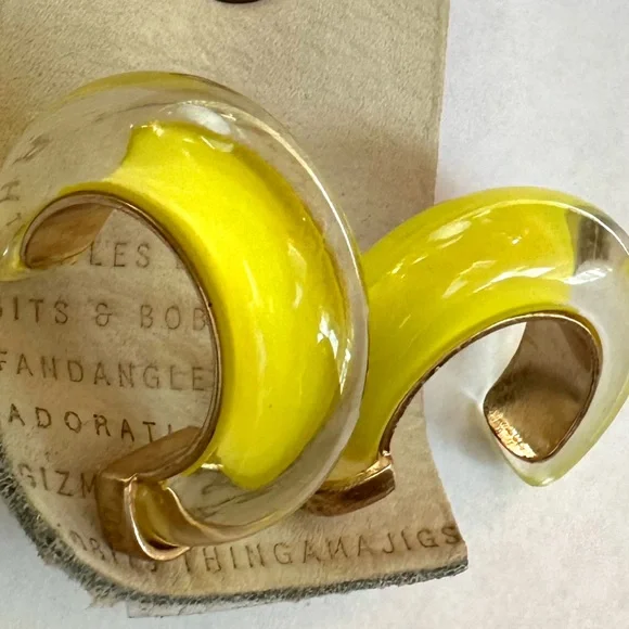 Anthropologie Glass Hoop Earrings in Yellow ! NWT Sold Out on Anthro!! 💖… - Picture 2 of 11